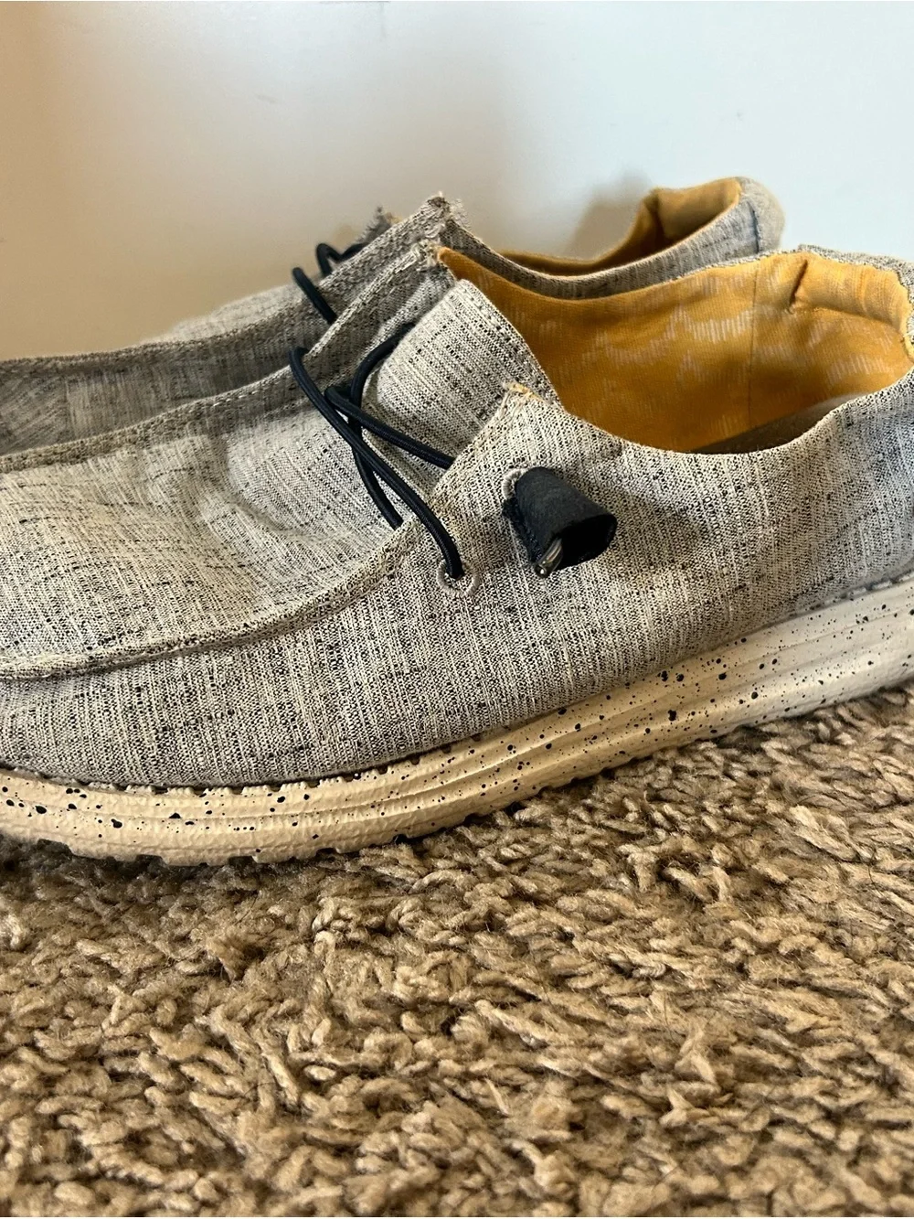 Hey Dude Women's Light Gray Slip-On Flats with Yellow Lining